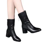 Women’s Leather Boots – Fashionable Anti-Slip High Heels, Comfortable Casual Boots - Image 6