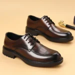 Men’s Casual Leather Oxford Shoes – Round Toe, Flat Designer Business & Walking Shoes