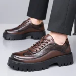 Men’s Casual Leather Loafers – Stylish Thick-Bottom Slip-On Business & Walking Shoes
