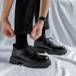 Premium Korean Leather Platform Oxfords for Men – Slip-On Square Toe Loafers - Image 3