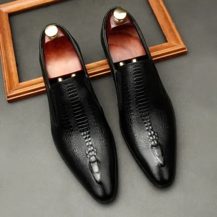 Handmade Men’s Leather Oxford Shoes – Crocodile Pattern Formal Wedding Loafers