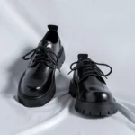 Premium Korean Leather Platform Oxfords for Men – Slip-On Square Toe Loafers