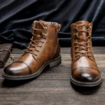 Men’s Retro Leather Boots – Comfortable Spring Fashion Footwear