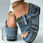 Women Platform Slippers Summer Denim Sandals Comfortable Slip On Shoes - Image 5