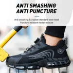 Men Safety Shoes Rotating Button Steel Toe Anti Smash Work Boots - Image 3