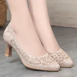 Women Summer Pointed Toe High Heels Breathable Mesh Versatile Shoes - Image 7