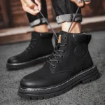 Men and Women High Top Boots Leather Lace Up Non Slip Sneakers - Image 6