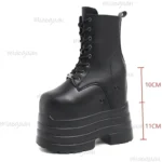 Women High Boots Leather Thick Platform Side Zip Gothic Punk Shoes - Image 4