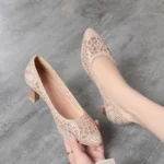 Women Summer Pointed Toe High Heels Breathable Mesh Versatile Shoes - Image 4