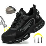Men Safety Shoes Rotating Button Steel Toe Anti Smash Work Boots - Image 2