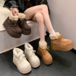 Women Winter Chunky Platform Snow Boots Fur Thick Sole Short Booties - Image 2