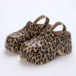 Women Leopard Platform Clogs Closed Toe Chunky Summer Wedge Sandals - Image 2
