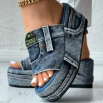Women Platform Slippers Summer Denim Sandals Comfortable Slip On Shoes - Image 2