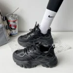 Women Fashion Platform Sneakers Casual Mesh Leather Chunky Sports Shoes - Image 3