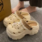 Women Chunky Platform Sandals Pearl Chain Thick Sole Summer Shoes - Image 2