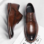 Men Solid Color Oxford Shoes Comfortable Business Casual Dress Derby Shoes - Image 2