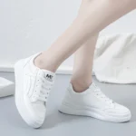 Women Walking Sneakers PU Leather Lace Up Breathable Casual Shoes - Image 4