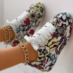 Women Graffiti Print Lace Up Low Top Platform Skateboard Sneakers - Image 7