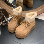 Women Winter Chunky Platform Snow Boots Fur Thick Sole Short Booties