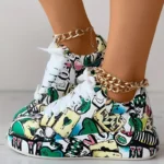 Women Graffiti Print Lace Up Low Top Platform Skateboard Sneakers - Image 5