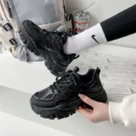 Women Fashion Platform Sneakers Casual Mesh Leather Chunky Sports Shoes - Image 2