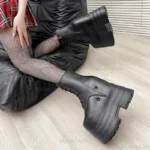 Women High Boots Leather Thick Platform Side Zip Gothic Punk Shoes - Image 3
