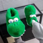 Men and Women Winter Fluffy Slippers Cute Cartoon Crocodile Soft Plush - Image 3