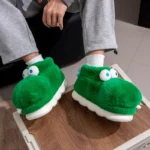 Men and Women Winter Fluffy Slippers Cute Cartoon Crocodile Soft Plush - Image 4