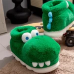 Men and Women Winter Fluffy Slippers Cute Cartoon Crocodile Soft Plush - Image 6
