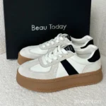Women Fashion Sneakers Breathable Pigskin Mixed Color Lace Up Handmade - Image 3