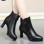 Women Autumn Platform Ankle Boots Velvet Stiletto Heel Pointed Toe Shoes - Image 5