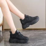Women White Platform Sneakers Lace Up Thick Sole Breathable Sports Shoes - Image 6