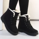 Women Winter Boots Fur Lined Low Heel Ankle Snow Shoes - Image 2