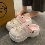 Women Chunky Platform Sandals Pearl Chain Thick Sole Summer Shoes - Image 4