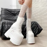 Women High Boots Leather Thick Platform Side Zip Gothic Punk Shoes - Image 5