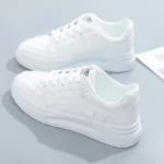 Women Walking Sneakers PU Leather Lace Up Breathable Casual Shoes - Image 3