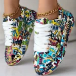Women Graffiti Print Lace Up Low Top Platform Skateboard Sneakers - Image 6