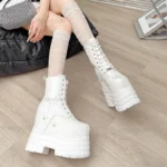 Women High Boots Leather Thick Platform Side Zip Gothic Punk Shoes - Image 6