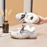 Women Sneakers Genuine Leather Retro German Training Winter Velvet Fur Shoes