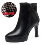 Women Autumn Platform Ankle Boots Velvet Stiletto Heel Pointed Toe Shoes - Image 6