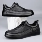 Men Genuine Leather Casual Lace Up Sneakers Lightweight Walking Shoes - Image 6
