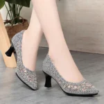 Women Summer Pointed Toe High Heels Breathable Mesh Versatile Shoes
