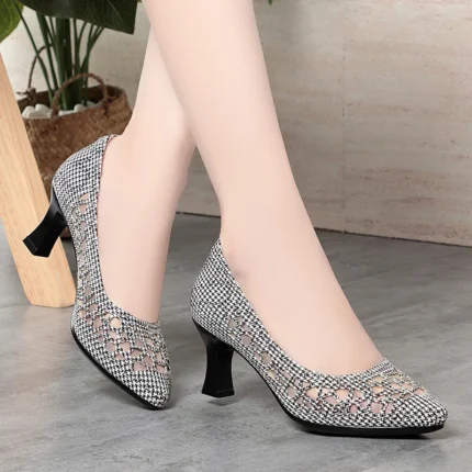 Women Summer Pointed Toe High Heels Breathable Mesh Versatile Shoes