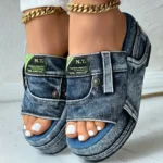 Women Platform Slippers Summer Denim Sandals Comfortable Slip On Shoes - Image 3