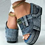 Women Platform Slippers Summer Denim Sandals Comfortable Slip On Shoes