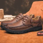 Men Handmade Leather Loafers Breathable Casual Shoes Thick Rubber Sole