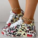 Women Graffiti Print Lace Up Low Top Platform Skateboard Sneakers - Image 4