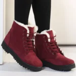 Women Winter Boots Fur Lined Low Heel Ankle Snow Shoes - Image 4