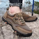 Men Leather Casual Sneakers Comfortable Vulcanized Walking Trekking Shoes - Image 3