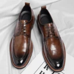 Men Oxford Shoes Casual Business Dress Flats Classic Leather Derby Shoes - Image 6